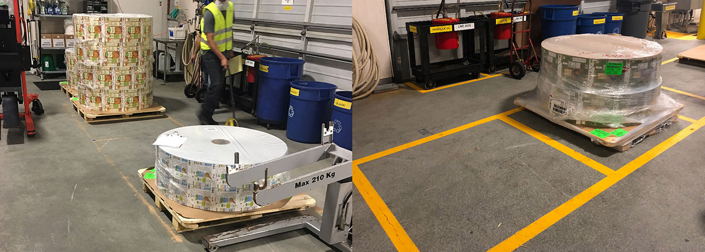 Repainting floor lines to indicate storage areas